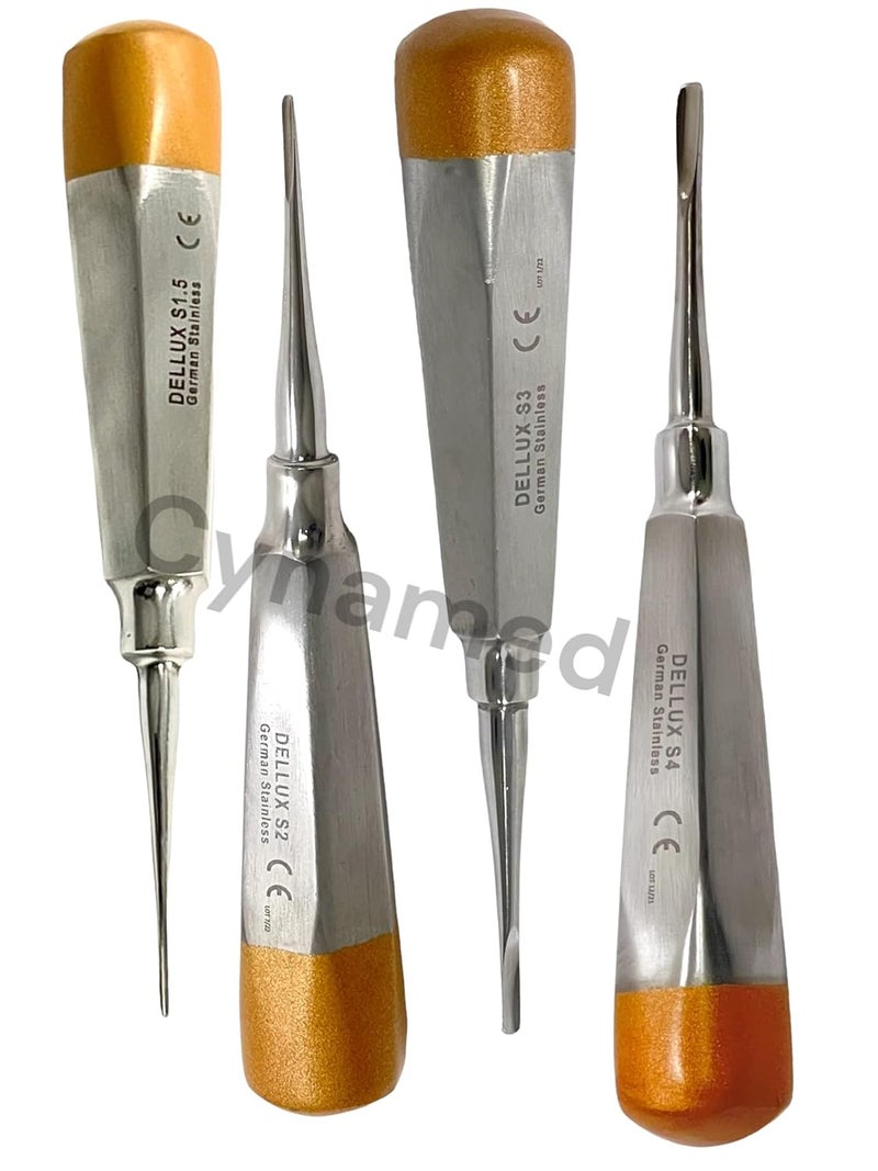 artlab -Premium Dental Elevators Etracting Extraction Osteotome Periotome Luxating Elevator Apical Spade Cryer Proximator Elevator Oral Implant, Root Extraction (Luxating Set of 4 Gold Straight) - Image 2